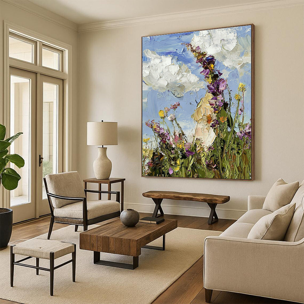 Wildflower Field with Clouds Art for Countryside - Inspired Kitchen & Nature - Themed Yoga Studio STSC1367