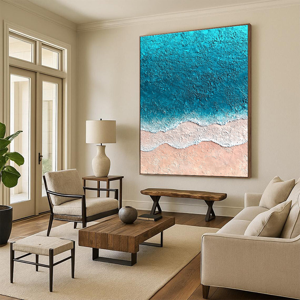 Textured Blue and Pink Beach Art for Coastal Home Living Room & Relaxing Spa STSC1428