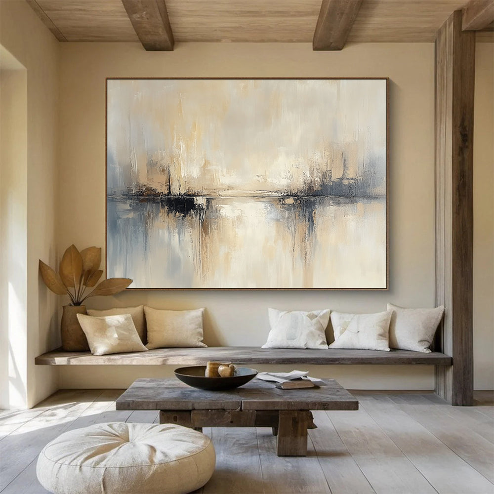 Neutral Toned Abstract Landscape Art for Industrial - Chic Loft & Minimalist Living Room SC227