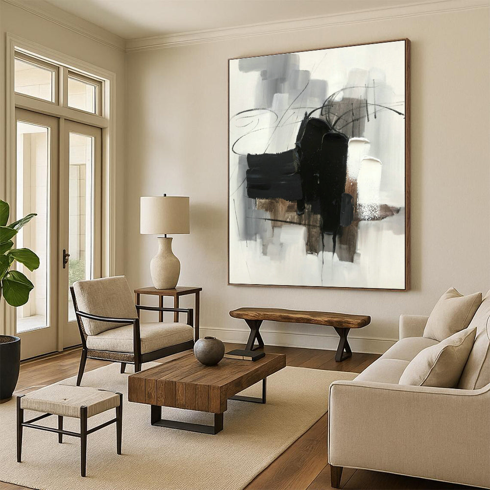 Black - White - Gray Abstract Painting for Minimalist Office & Art Gallery Corridor DLZ1282