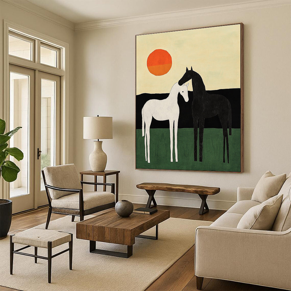 Two Horses at Sunset Art for Rustic Farmhouse Living Room & Equestrian - Themed Club STSC1329