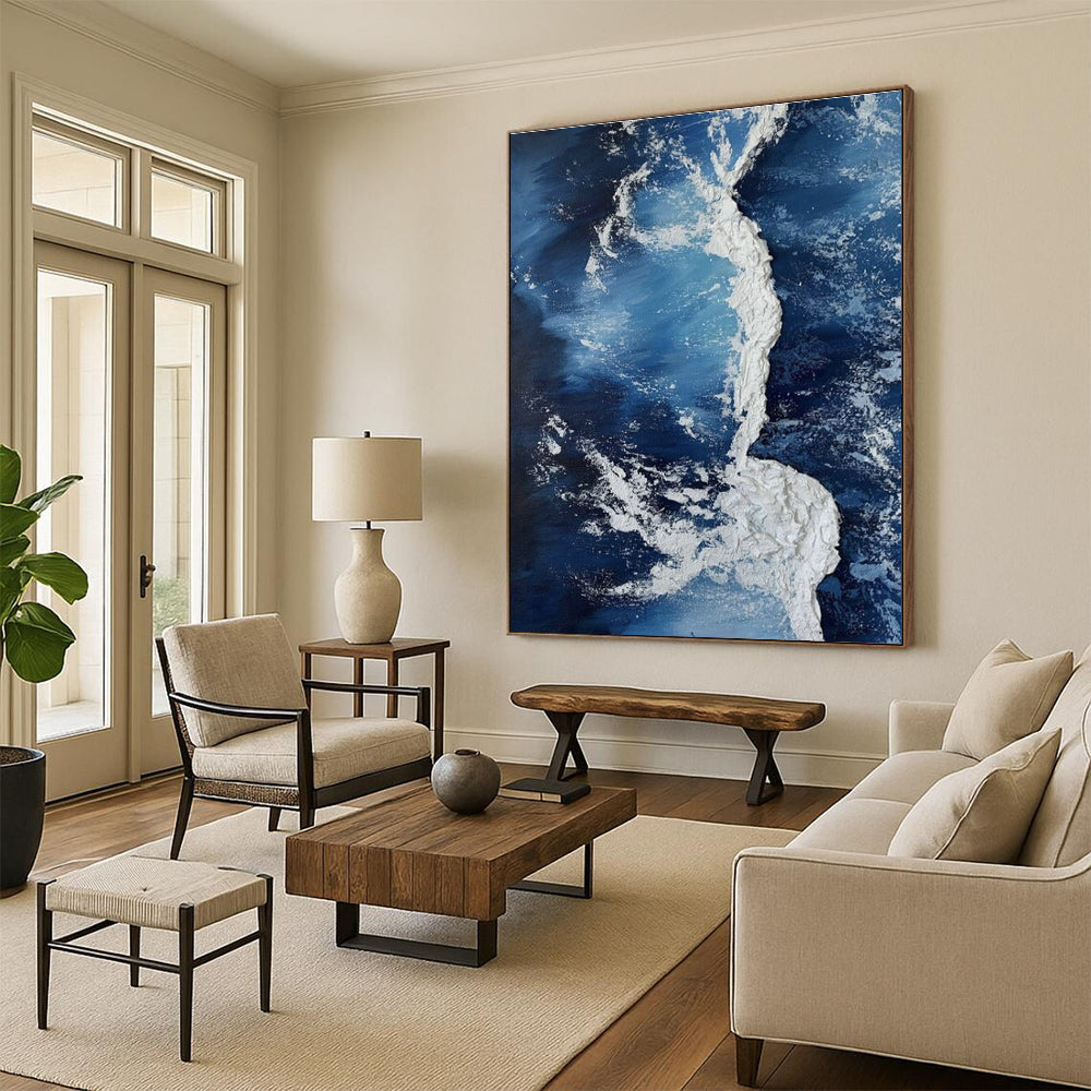 Textured Ocean Art for Nautical Home Living Room & Marine Conservation Office DLZ1514