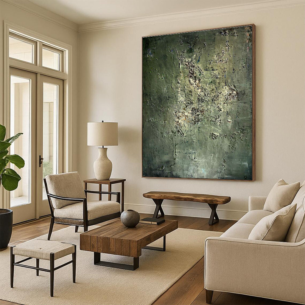 Deep Green Textured Abstract Art for Home Office & Art Gallery DLZ1202