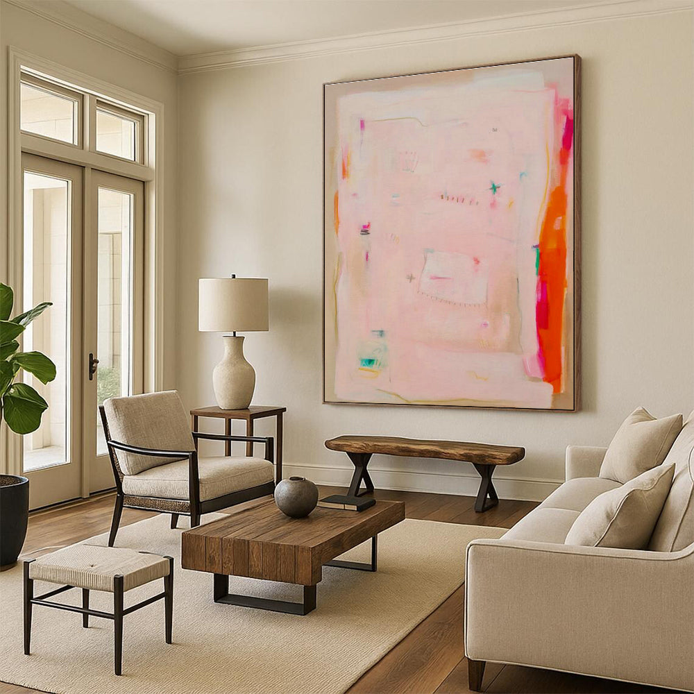 Pink - Toned Minimalist Abstract Art for Scandinavian - Style Home Offices DLZ0080