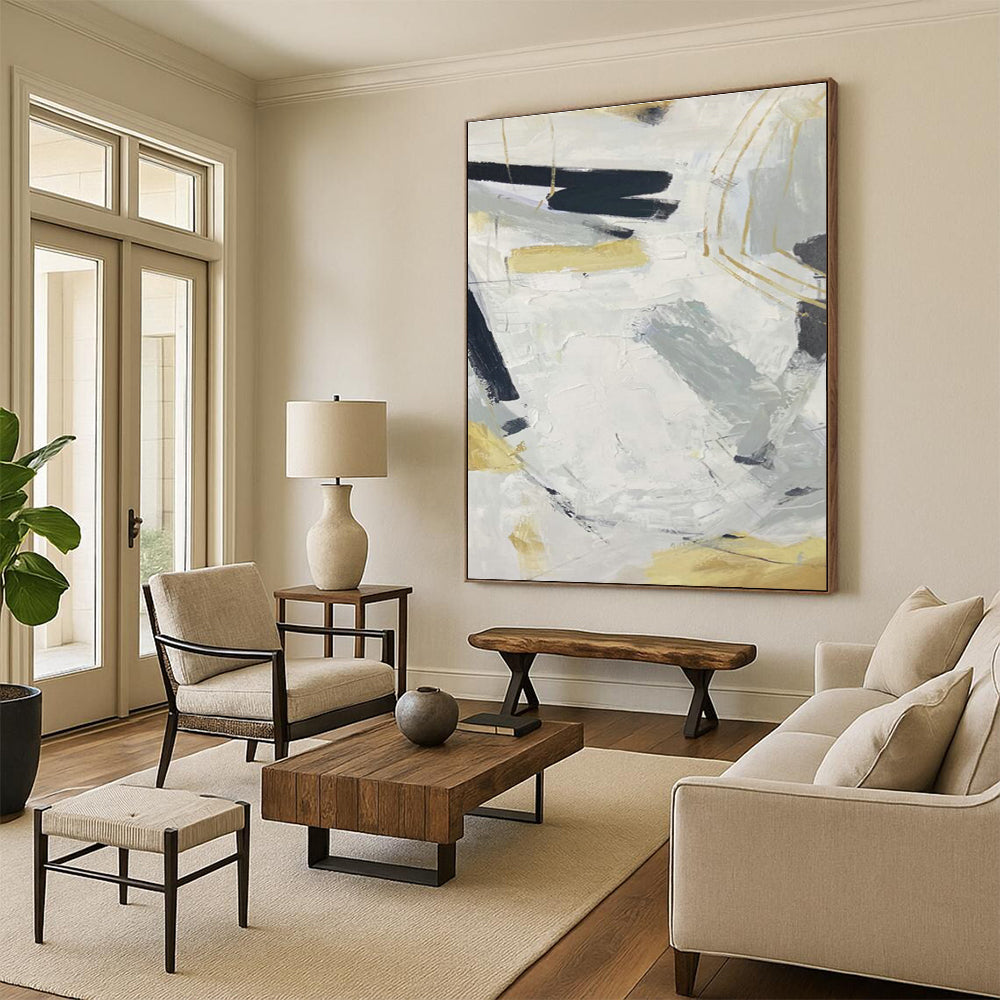 Elegant Gray - White - Gold Abstract Art for Luxury Bedroom & High - End Restaurant DLZ2287