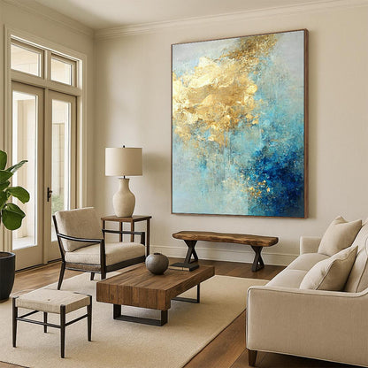 Gold - Blue Abstract Art for Luxury Beachfront Resort & Upscale Art Lounge DLZ1922