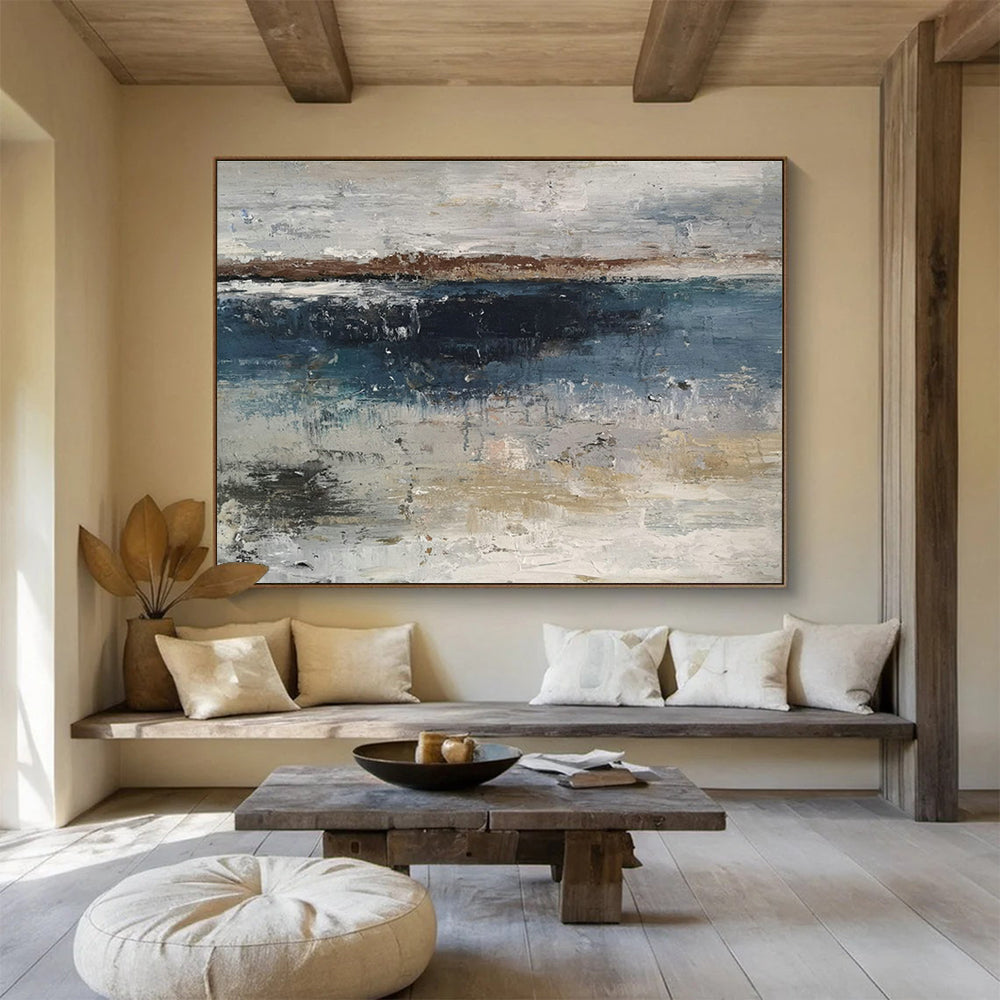 Gray - Blue Abstract Seaside Art for Modern Coastal Condo Living Rooms DLZ2672