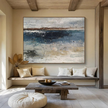 Gray - Blue Abstract Seaside Art for Modern Coastal Condo Living Rooms DLZ2672