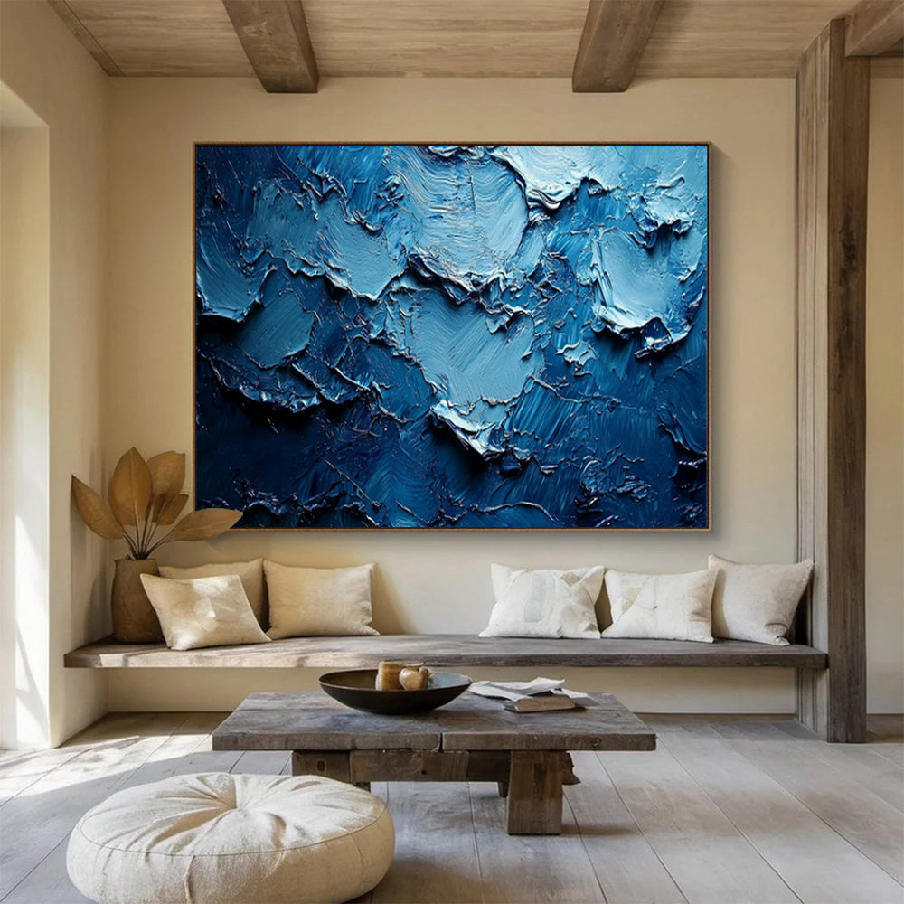 Deep Blue Textured Abstract Art for High - End Jewelry Store Showrooms DLZ3142