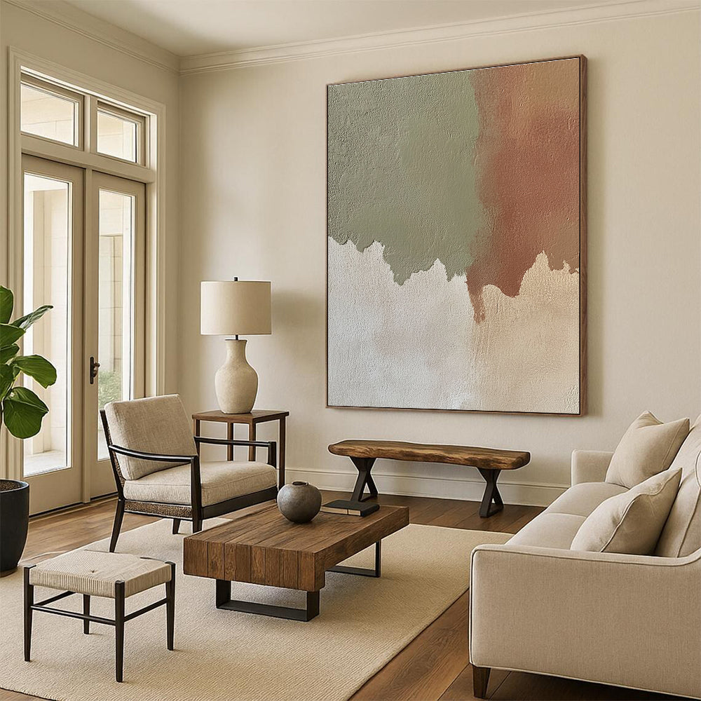 Green and Brown Color Block Abstract for Eco - Friendly Home & Botanical Art Space STSC488