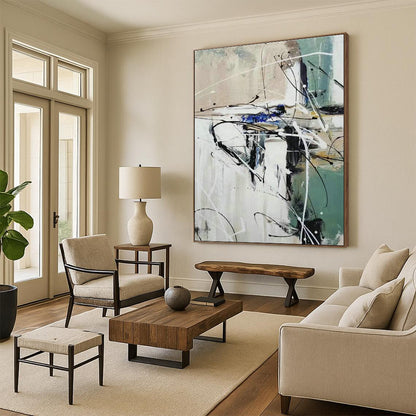 Black - White - Blue Abstract Art for Office & Hallway DLZ0309