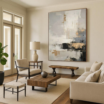 Gray - Gold Abstract Art for Modern Living Room & Luxury Hotel Lobby DLZ1750