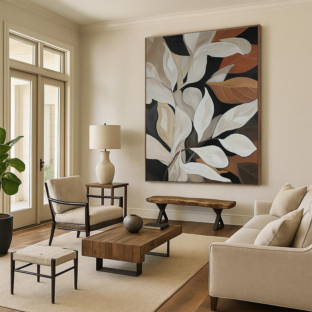 Neutral Leaf Art for Elegant Home Dining Room & Botanical - Themed Boutique DLZ1512
