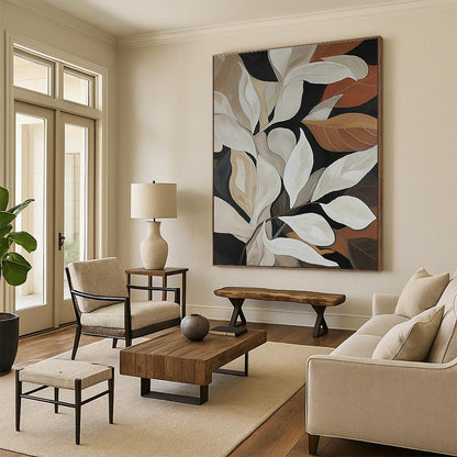 Neutral Leaf Art for Elegant Home Dining Room & Botanical - Themed Boutique DLZ1512