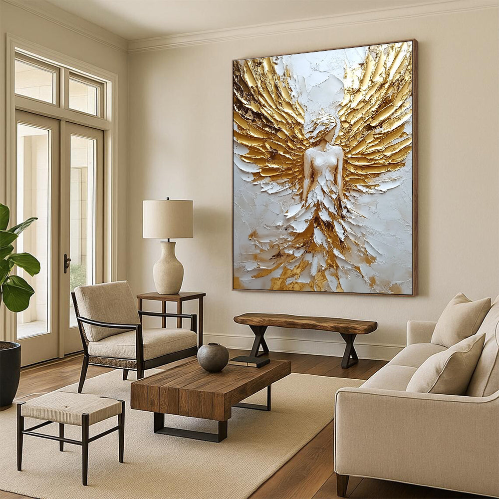Textured Golden Angel Figure Art for Luxury Bedroom & Spiritual Wellness Center STSC142