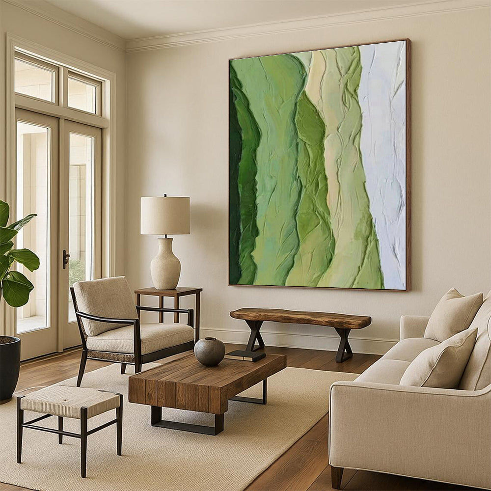 Layered Green Abstract Art for Botanical Garden Café & Contemporary Bedroom DLZ1479