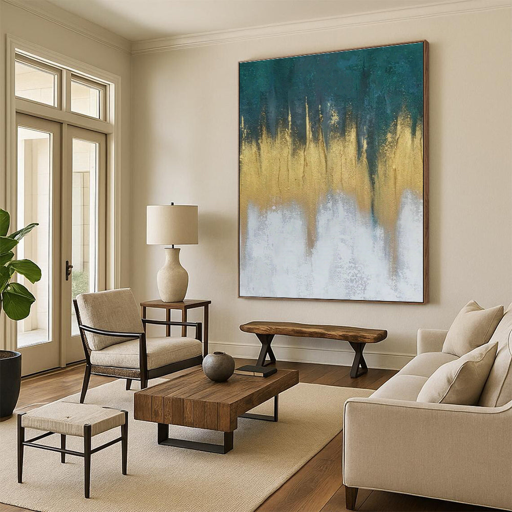Gold - Blue Gradient Abstract Art for Rooftop Bar & Beachfront Villa DLZ1242