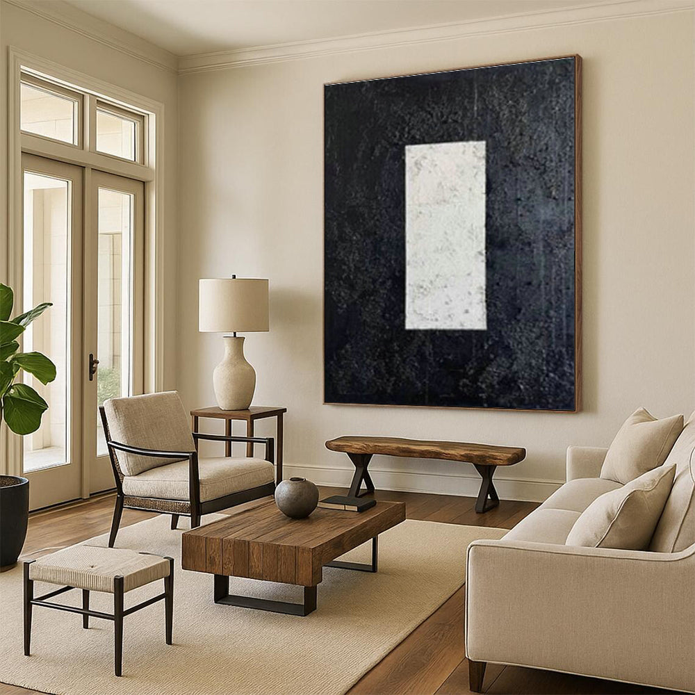 Black and White Rectangular Abstract Art for Modern Office Reception & Minimalist Living Room DLZ1980