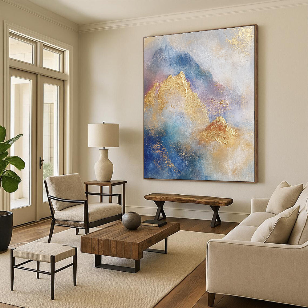Gold and Blue Abstract Mountains for Luxury Ski Lodge & Elegant Home Library STSC446