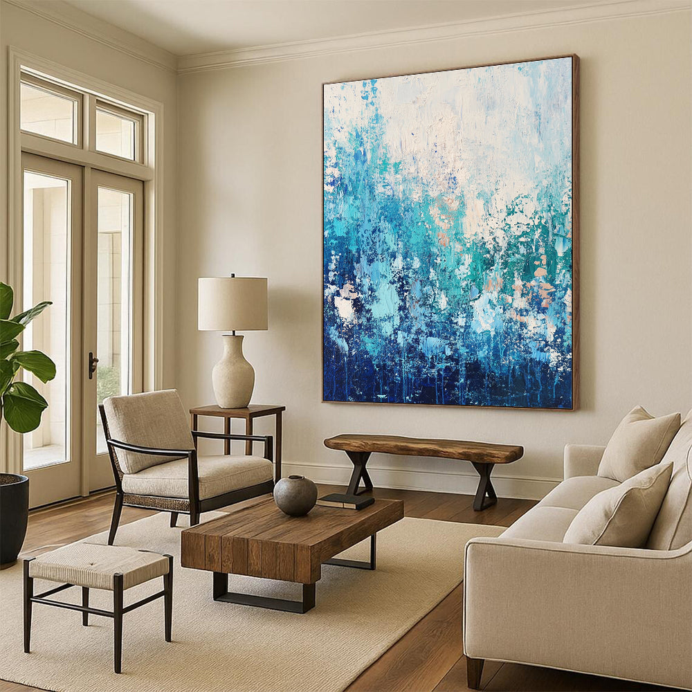 Blue Textured Abstract Landscape for Coastal Home Bedroom & Relaxing Spa Retreat STSC452