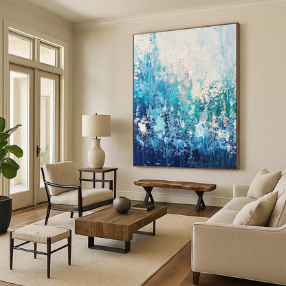 Blue Textured Abstract Landscape for Coastal Home Bedroom & Relaxing Spa Retreat STSC452