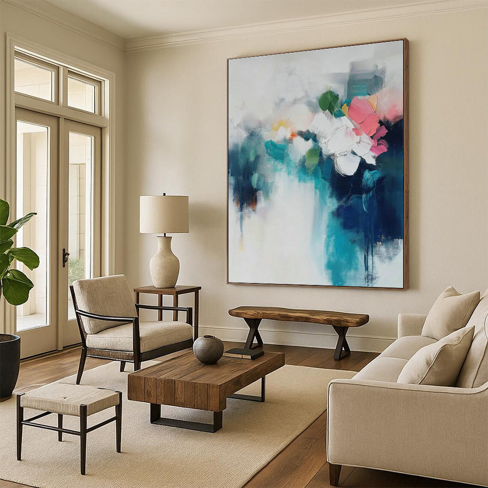 Blue - White Floral Abstract Art for Shabby - Chic Dining Room & Garden - Themed Tea Parlor DLZ1003