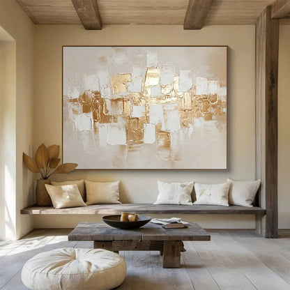 Gold - White Square Abstract Art for Elegant Dining Room DLZ2908