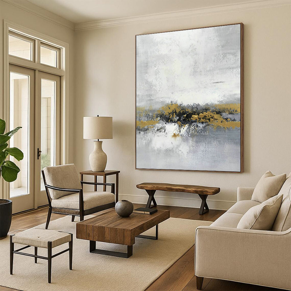 Gray - White Abstract with Gold Patches for Bedroom & Hotel Lobby DLZ0572