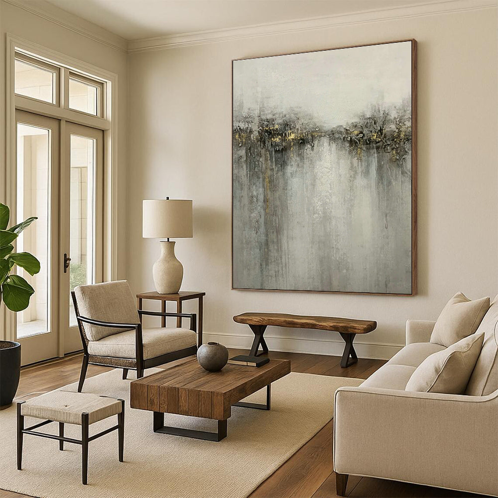 Grey - Gold River Abstract Art for Living Room & Bedroom DLZ0531