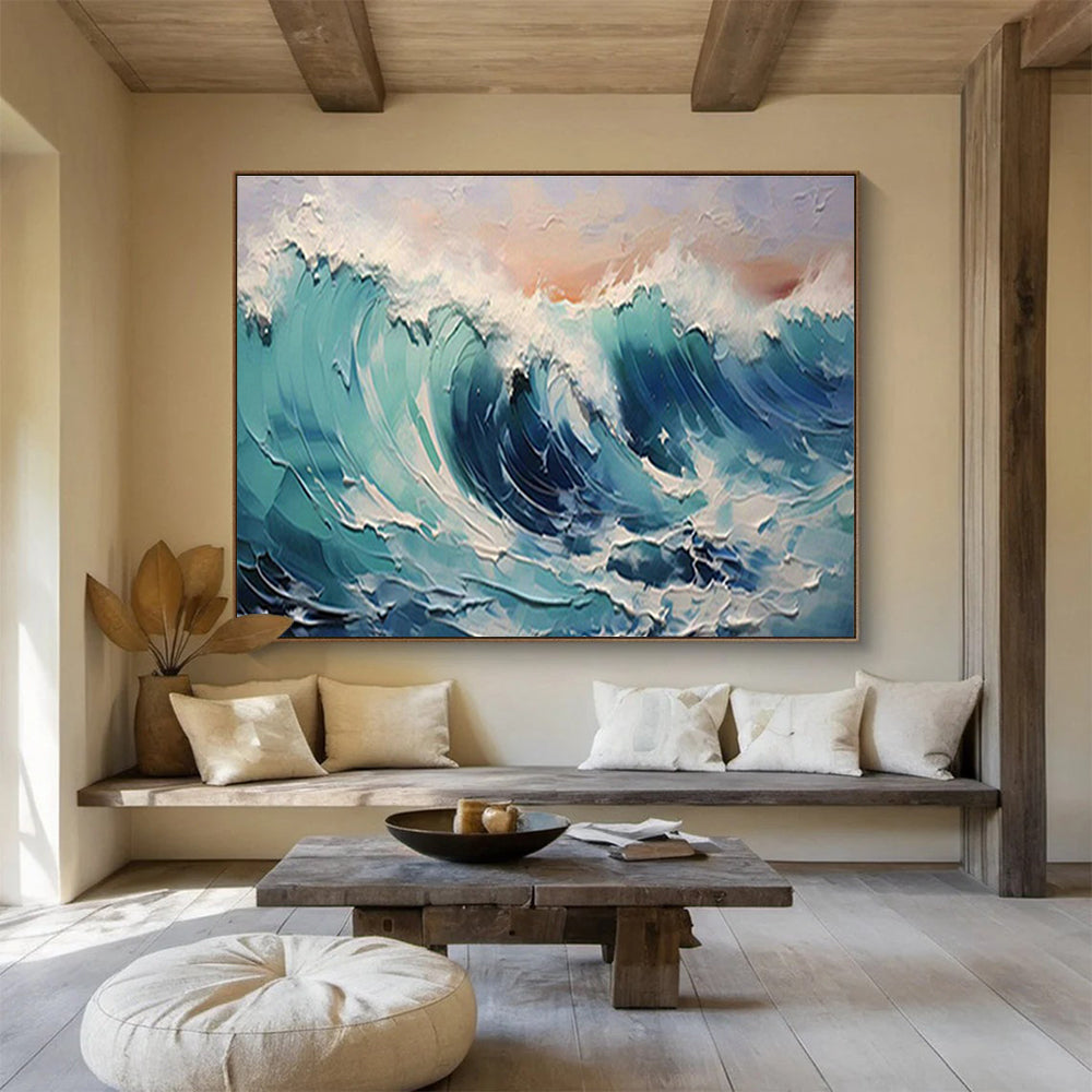 Textured Ocean Wave Art for Coastal - Themed Living Room Drama DLZ3063