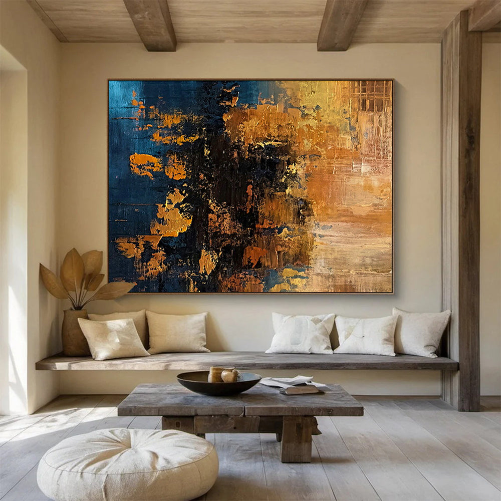 Blue - Gold Texture Abstract Art for Sophisticated Home Bar Areas DLZ2651