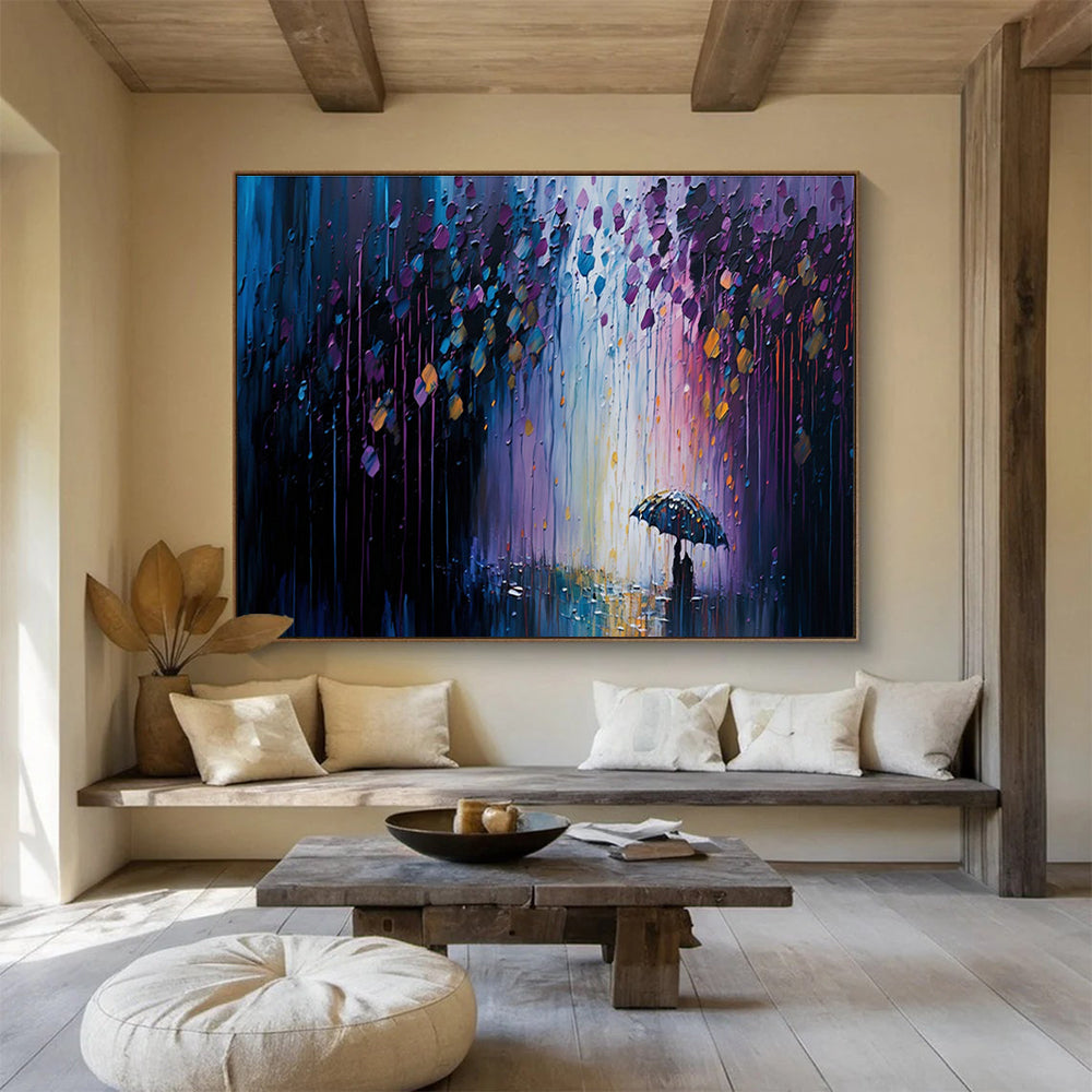 Rainy Night Umbrella Art for Cozy Café Private Nooks DLZ3260