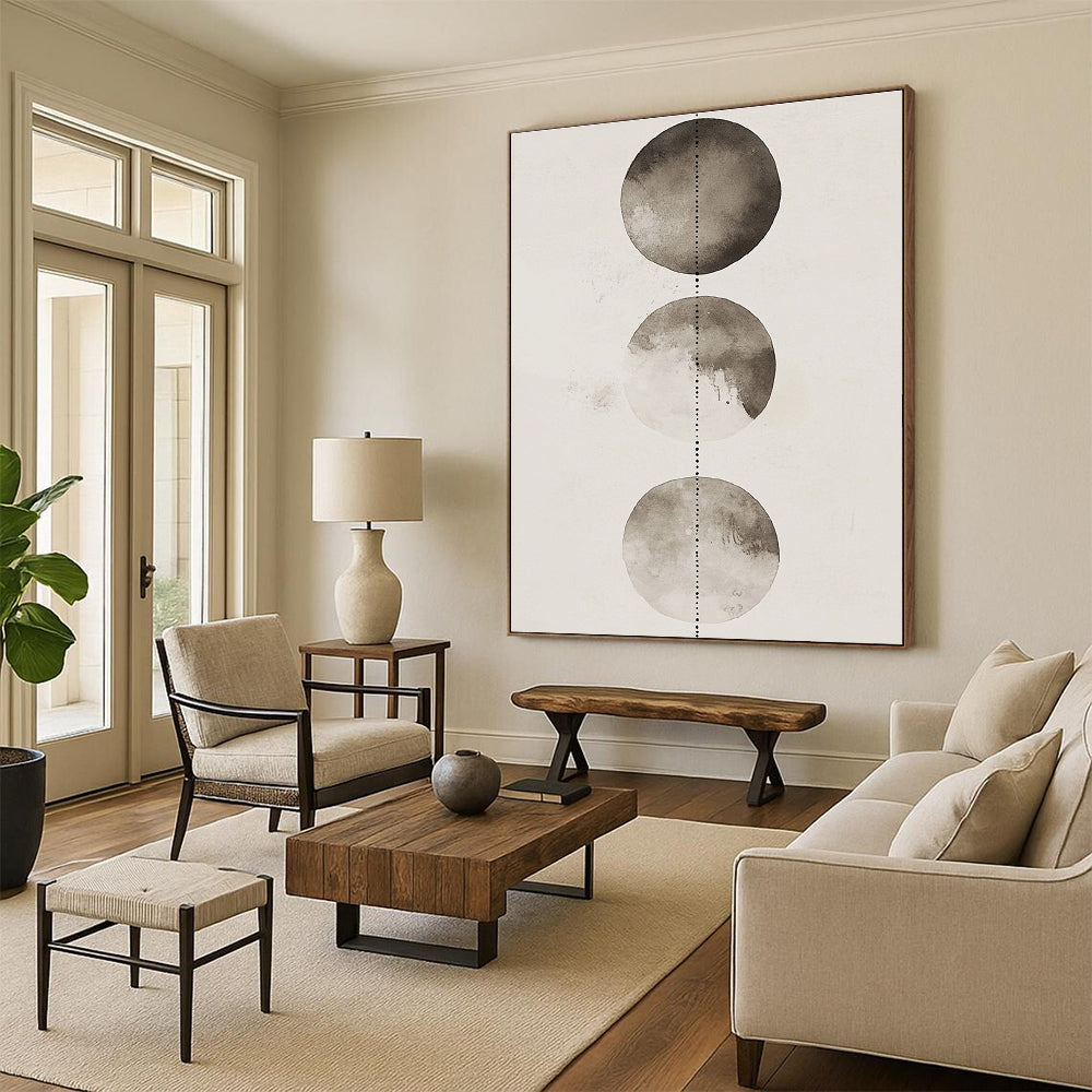 Gray Watercolor Circles Meditative Abstract Art for Yoga Studio & Serene Home Meditation Room STSC1458