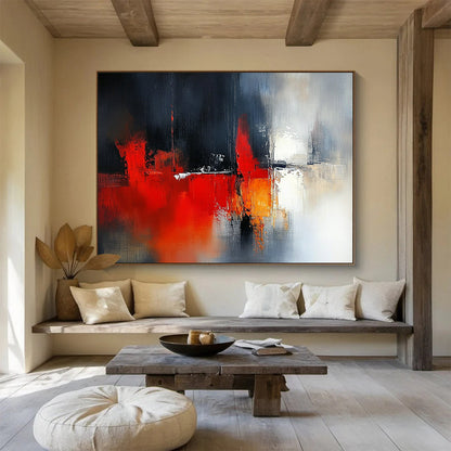 Red - Black Abstract Cityscape Art for Modern Penthouse Living Room & Urban Art Gallery SC230