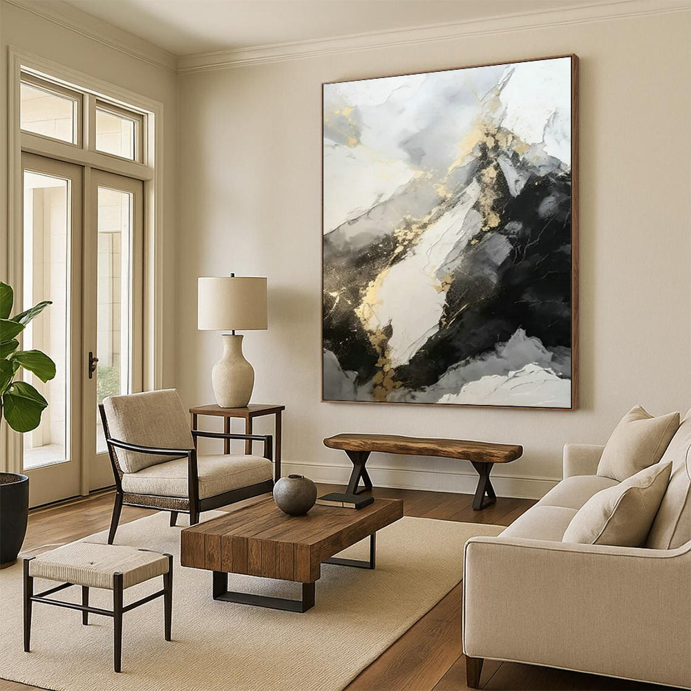 Black - White - Gold Abstract Art for Glamorous Penthouse & Fashion Boutique DLZ1758