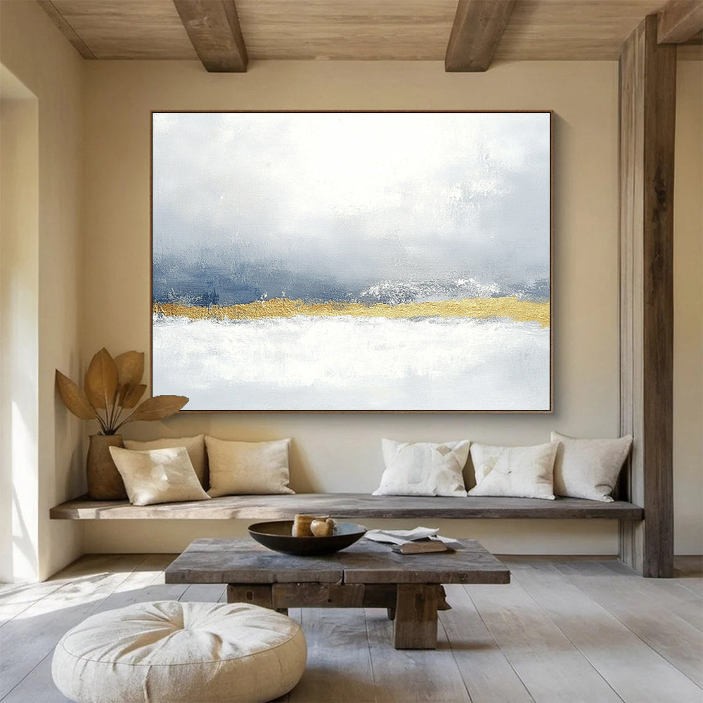 Gray - Gold Abstract Horizon Art for Modern Art Gallery & Sophisticated Hotel Lobby SC066