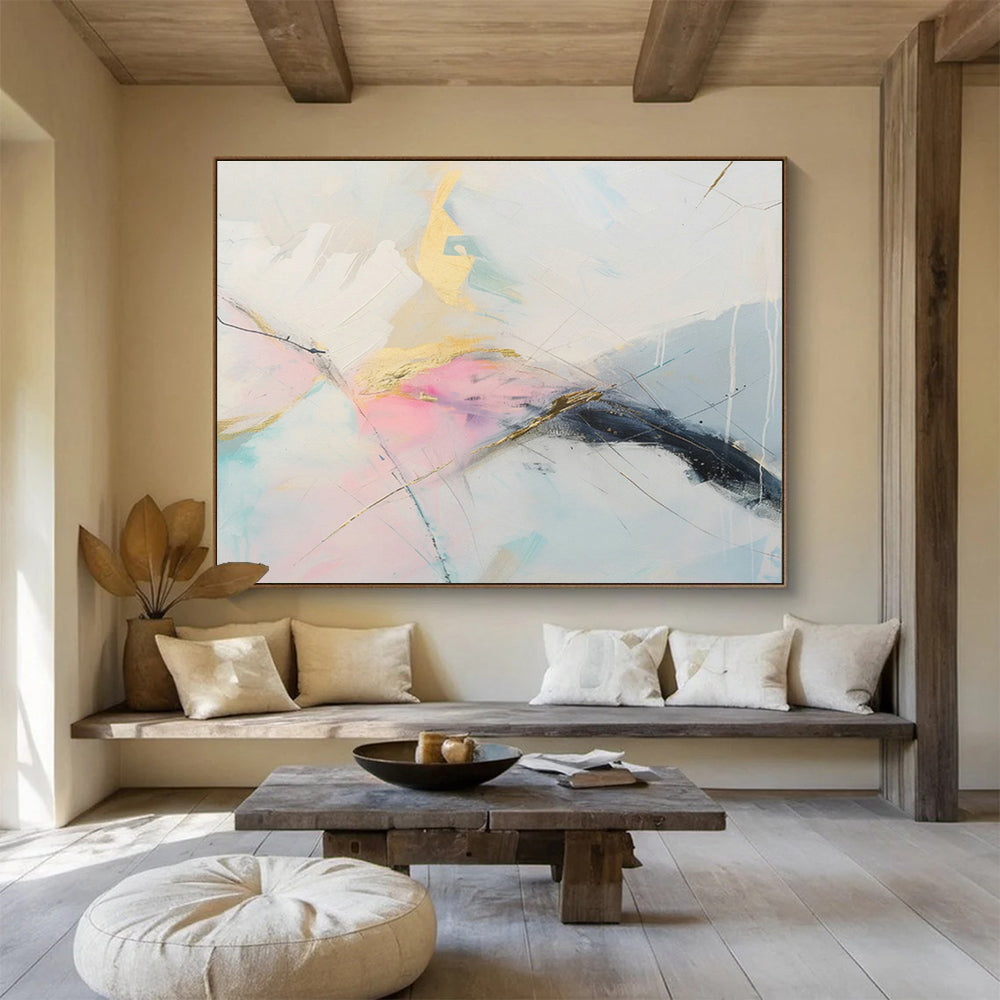 Gold - Pink Line Abstract Art for Elegant Bedroom DLZ2863