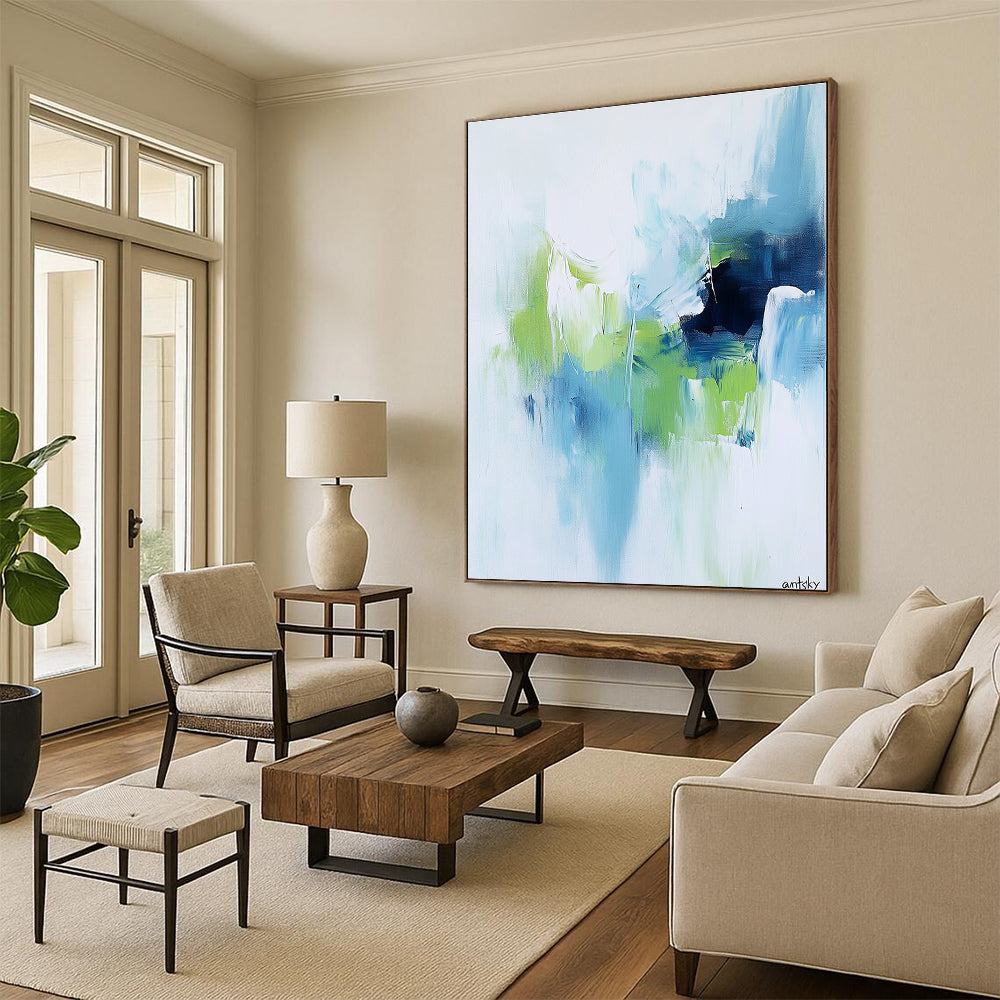 Soft Blue and Green Abstract for Spa Retreat & Coastal Home STSC826
