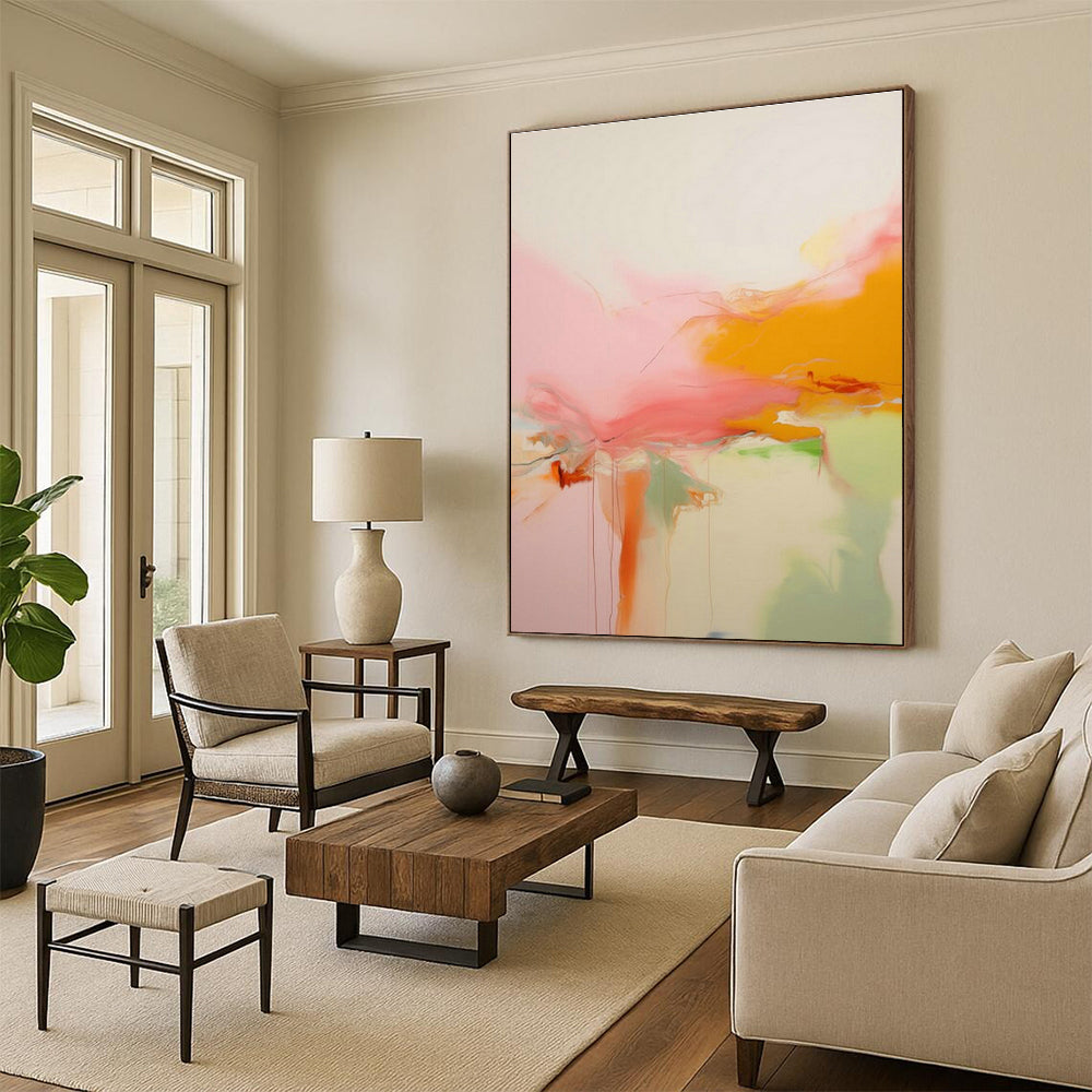 Flowing Pink - Orange Abstract Art for Wedding Venue & Art - Inspired Home DLZ2085