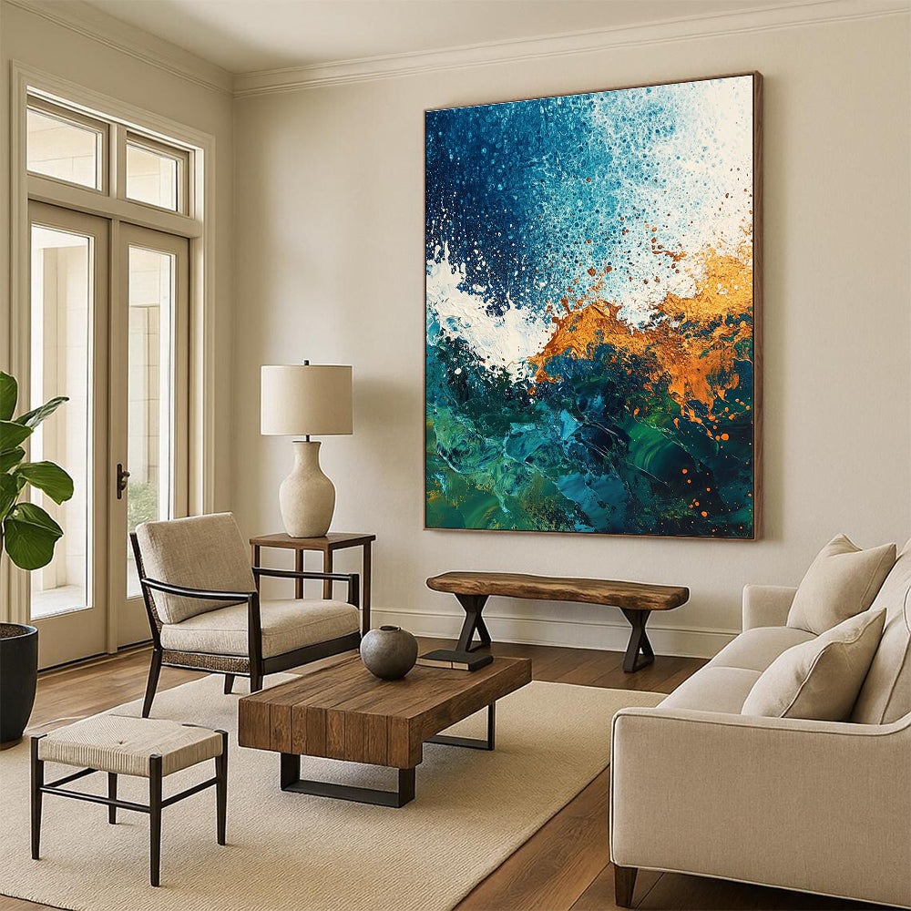 Blue and Gold Ocean Abstract for Luxury Beach House & Upscale Spa STSC324