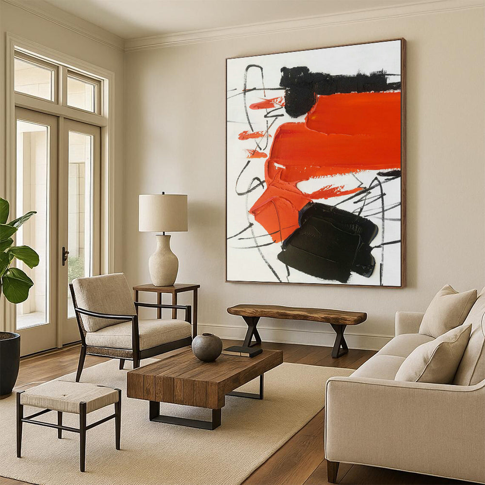 Black, White & Orange Abstract Art for Industrial - Style Kitchen & Modern Art Pop - Up DLZ0824