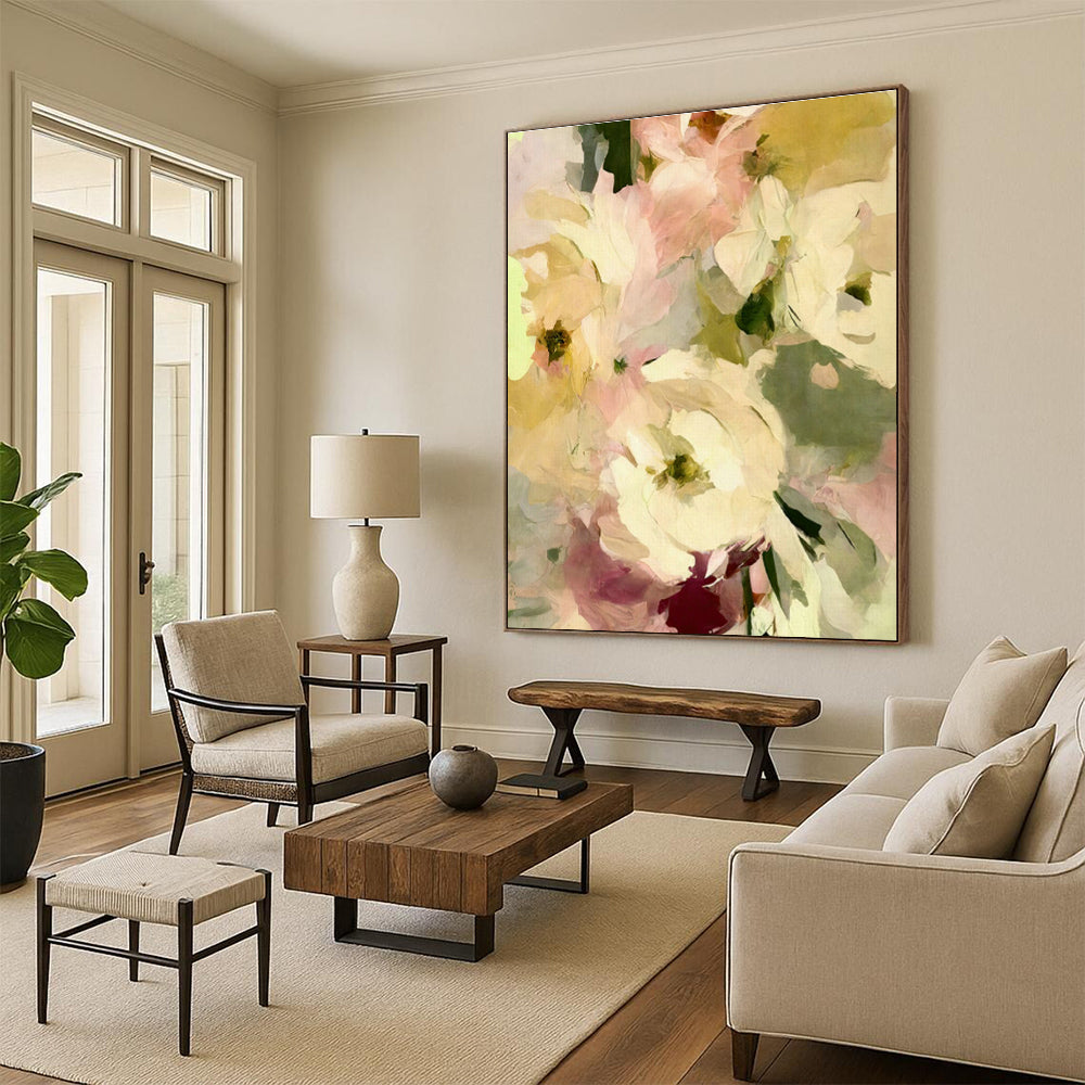 Soft - Toned Floral Abstract Art for Romantic Boudoir & Garden - Themed Teahouse DLZ1361