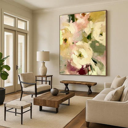 Soft - Toned Floral Abstract Art for Romantic Boudoir & Garden - Themed Teahouse DLZ1361
