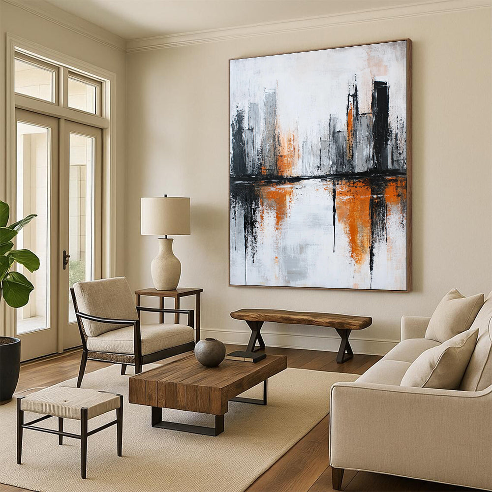 Grey and Orange Cityscape Abstract for Urban Penthouse Living Room & High - End Hotel Lobby STSC406