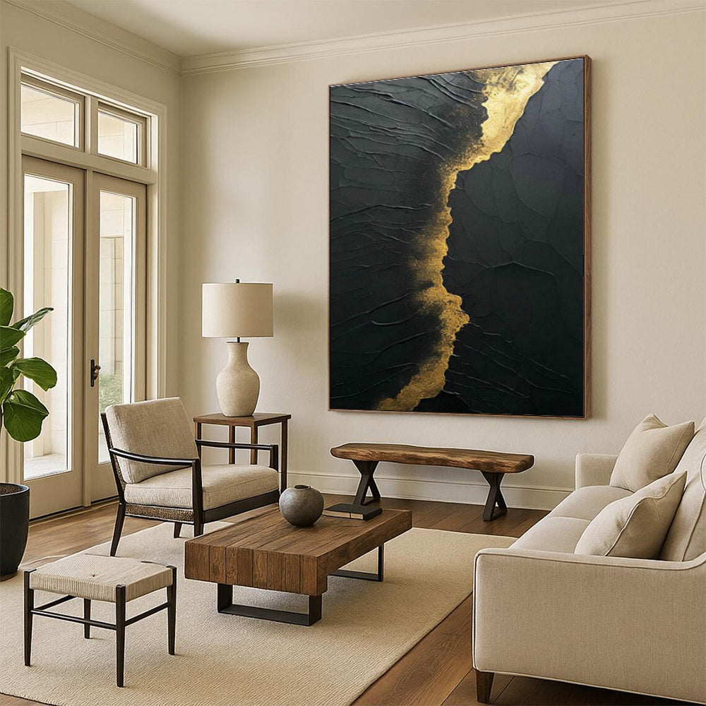 Black - Gold Textured Art for Luxury Hotel Lobby Accents DLZ0261
