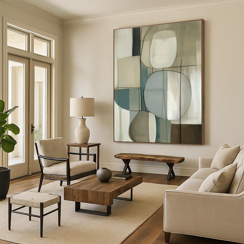 Beige and Blue Abstract Forms Art for Scandinavian - Style Bedroom & Contemporary Art Gallery STSC1321