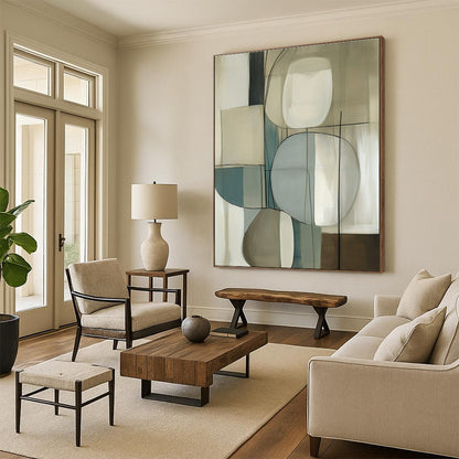 Beige and Blue Abstract Forms Art for Scandinavian - Style Bedroom & Contemporary Art Gallery STSC1321