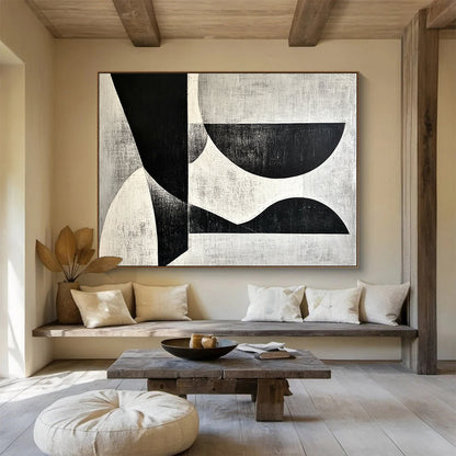 Black and White Geometric Shapes Art for Modern Art Museum & Minimalist Dining Room SC506