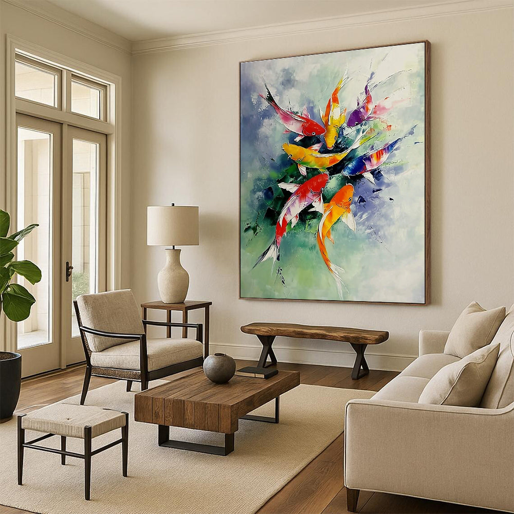 Colorful Koi Fish for Asian - Inspired Restaurant & Tranquil Home Garden Room STSC1012
