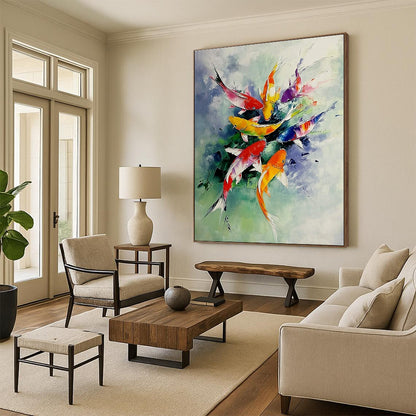 Colorful Koi Fish for Asian - Inspired Restaurant & Tranquil Home Garden Room STSC1012